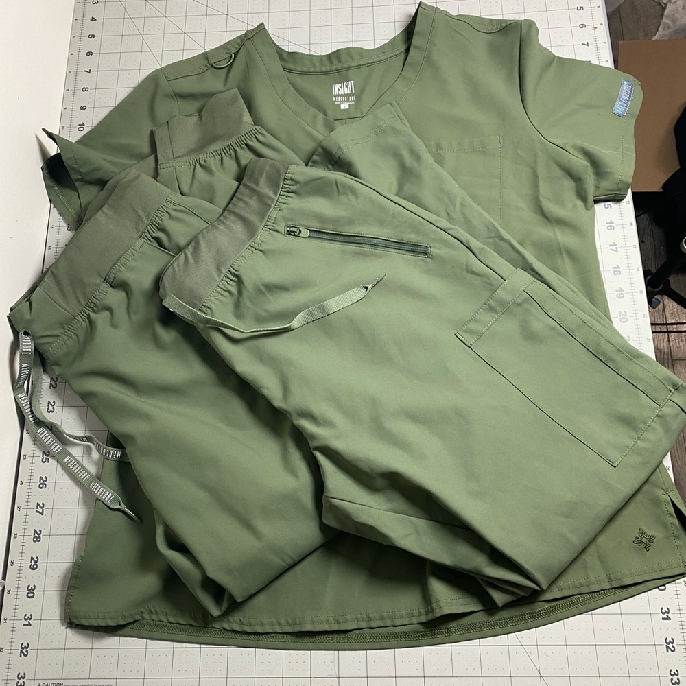 Med Couture Olive Green Scrub Top and Pants Set